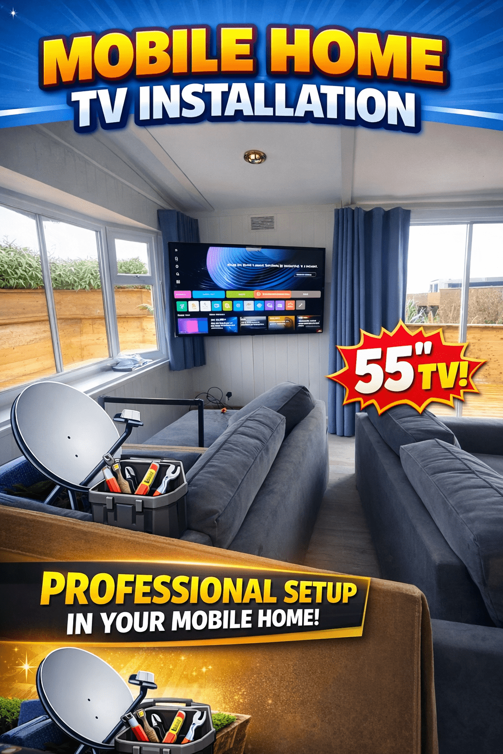 TV Installer Wicklow 55 inch OLED TV installation in mobile home with safe wall mounting by TV Pro