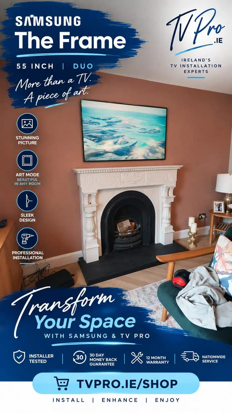 Samsung Frame TV Installation Dublin & Surrounding Counties 2 Samsung Frame wall installation with concealed cable by TVPro