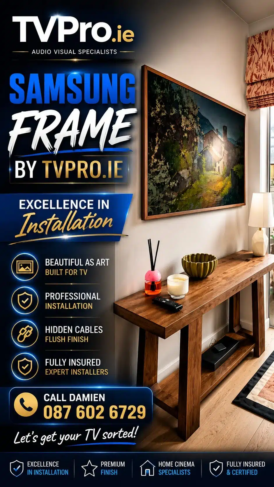 Samsung Frame TV Installation Dublin & Surrounding Counties 4 Samsung The Frame installed above a fireplace by TVPro